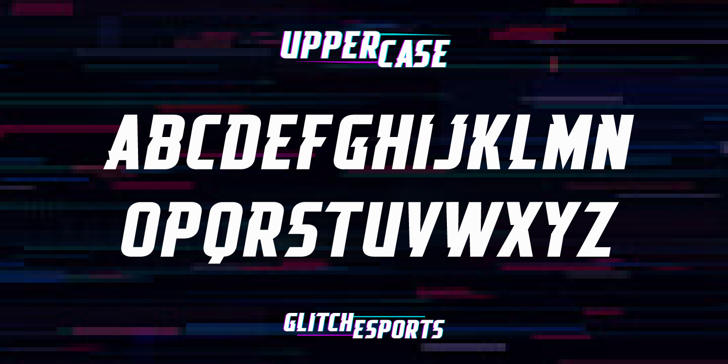 Ejemplo de fuente Glitch Esports Italic